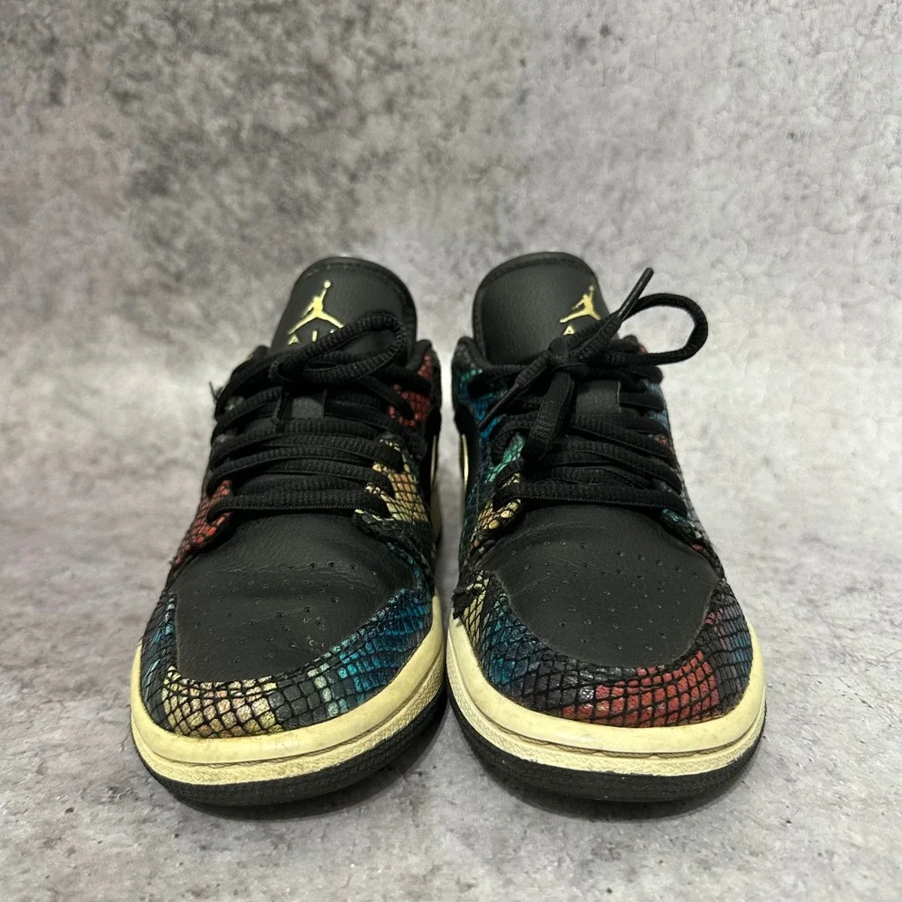 Nike Air Jordan 1 Low SE Kids 5.5 Black Multicolor Snakeskin CW5580-001 Gold